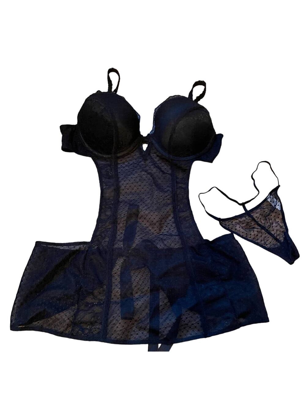 Sexy Black Bow Mesh Lace Outfit Medium